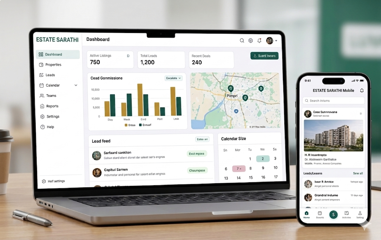 EstateSarathi dashboard — lead pipeline, properties, and site visits